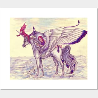 Angel and Winged unicorn Posters and Art